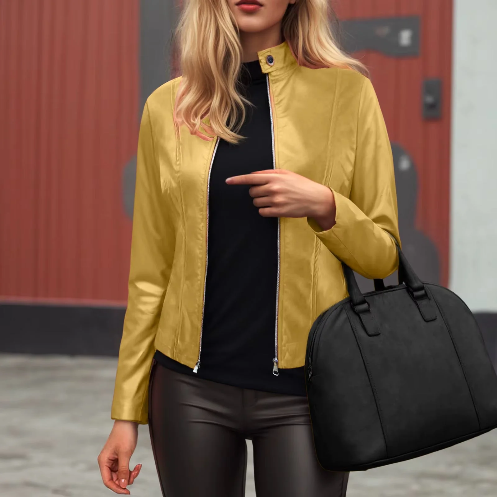 Women’s Slim Fit Faux Leather Moto Jacket - Image 11