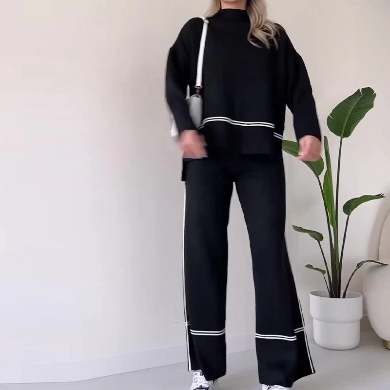 Women’s Solid Color Casual Two-Piece Set – Loose Top & Bootcut Pants Suit - Image 2