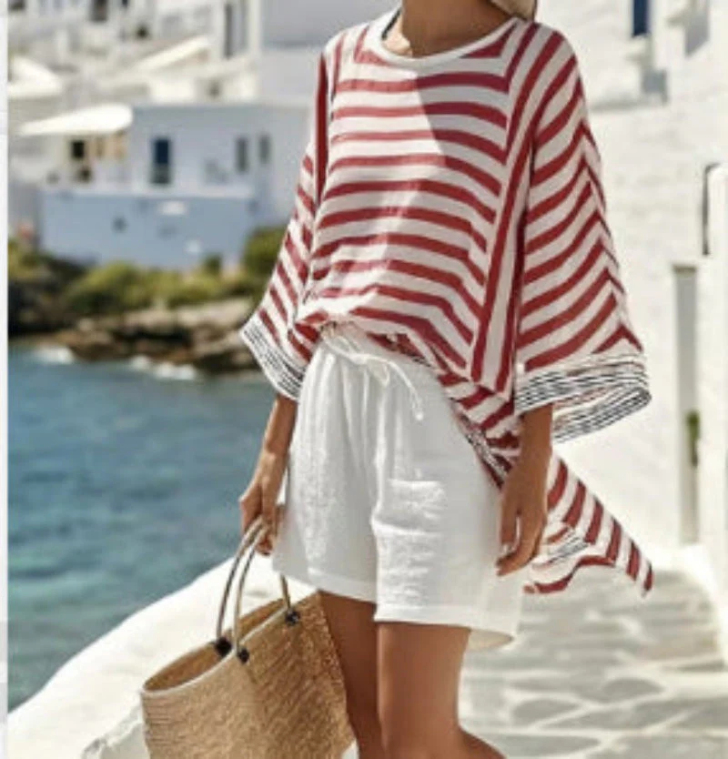 Women’s Striped Ramie Bamboo Two Piece Set - Image 3