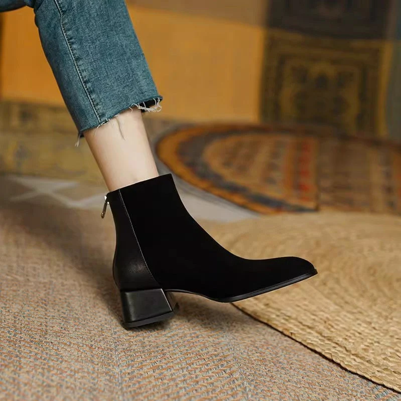 Women’s Suede Mid-Heel Martin Boots – Chic Casual Ankle Boots - Image 6