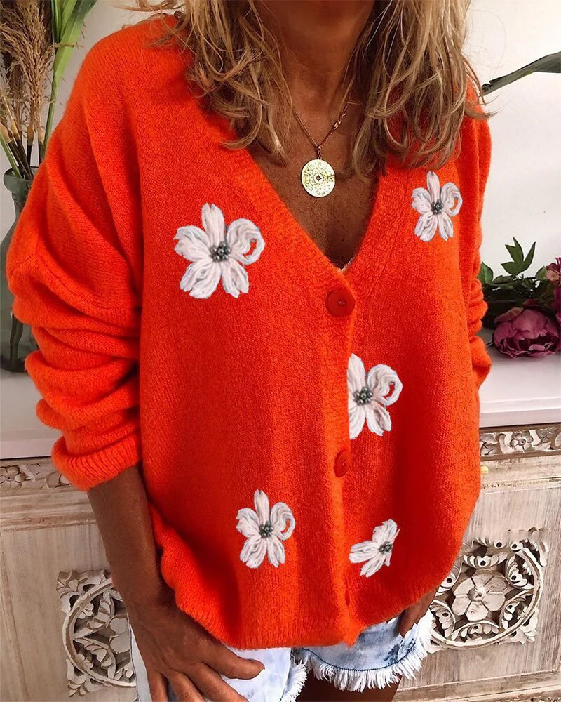 Women’s V Neck Crochet Cardigan - Image 2