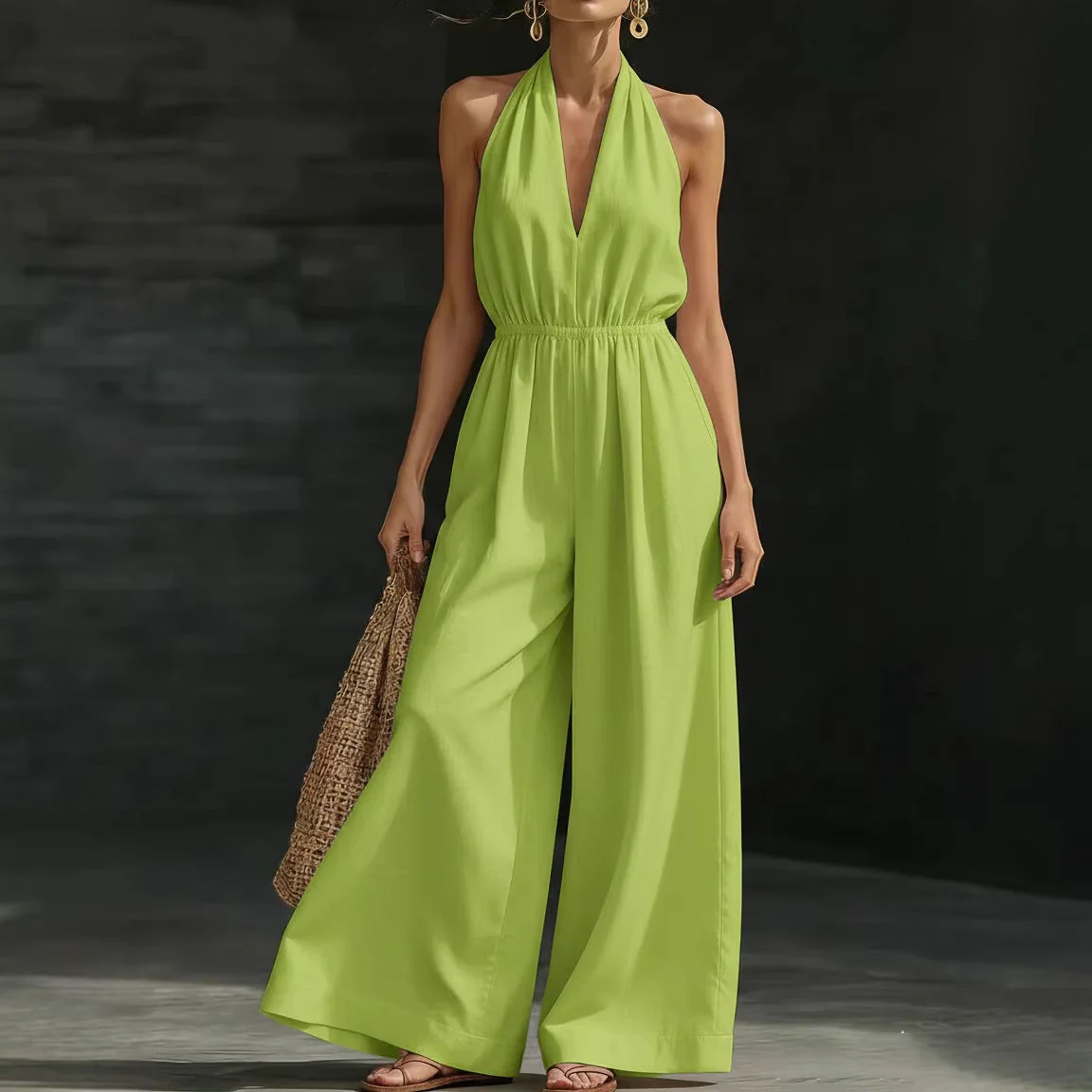 Women’s V-Neck Halter Neck Wide-Leg Jumpsuit - Image 4
