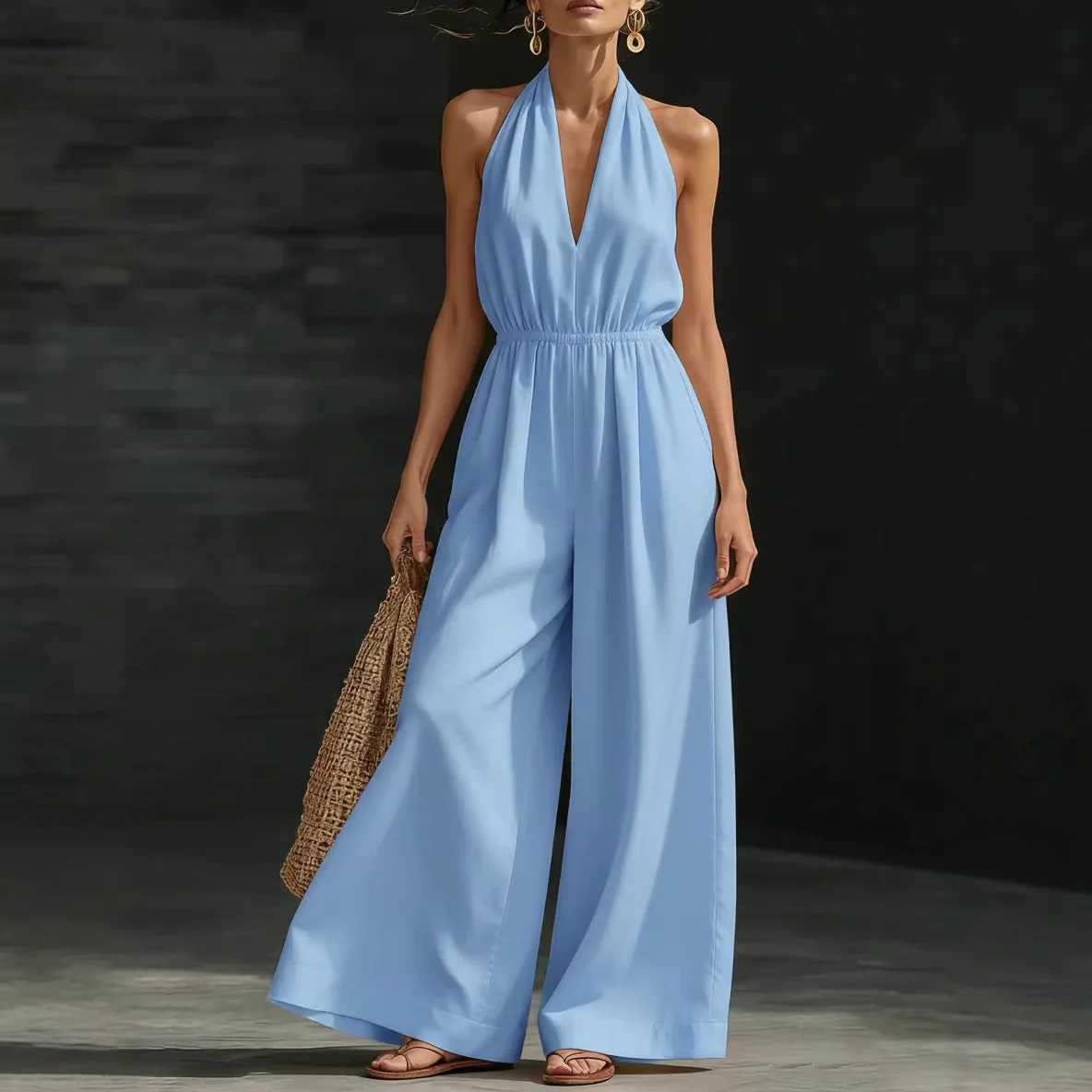 Women’s V-Neck Halter Neck Wide-Leg Jumpsuit - Image 5