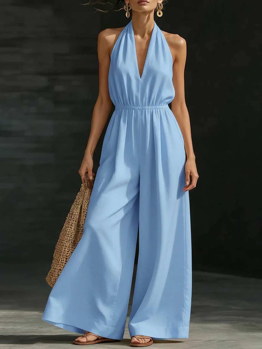 Women’s V-Neck Halter Neck Wide-Leg Jumpsuit - Image 9