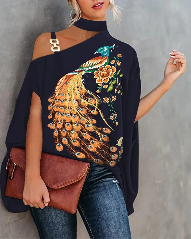 Women’s V-Neck Printed Off-Shoulder Vest Top - Image 36