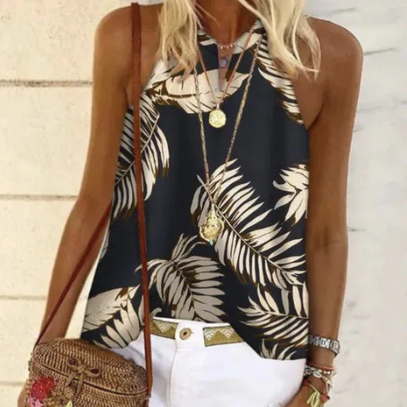 Women’s V-Neck Printed Off-Shoulder Vest Top - Image 4