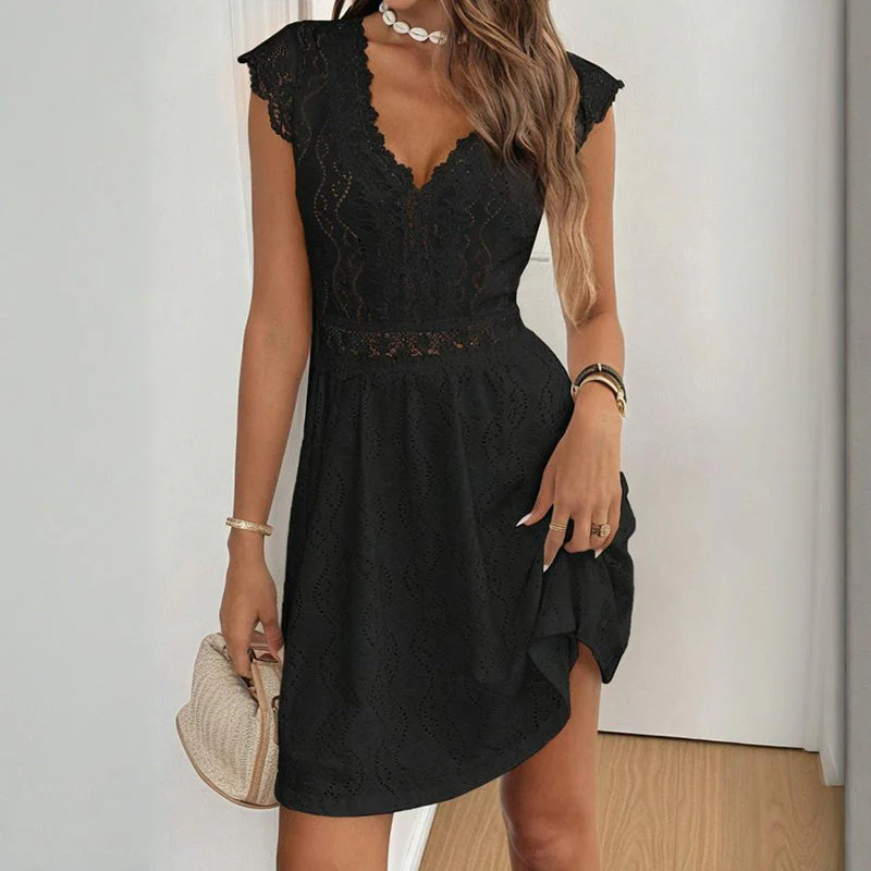 Women’s V‑Neck Short‑Sleeve Dress with Lace Trim - Image 10
