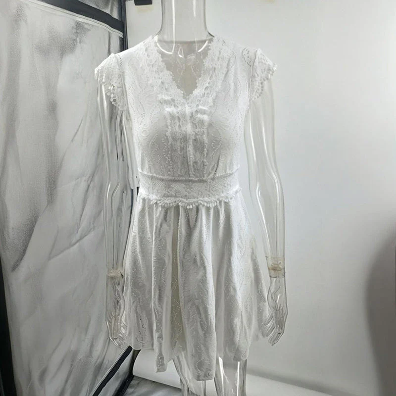 Women’s V‑Neck Short‑Sleeve Dress with Lace Trim - Image 2