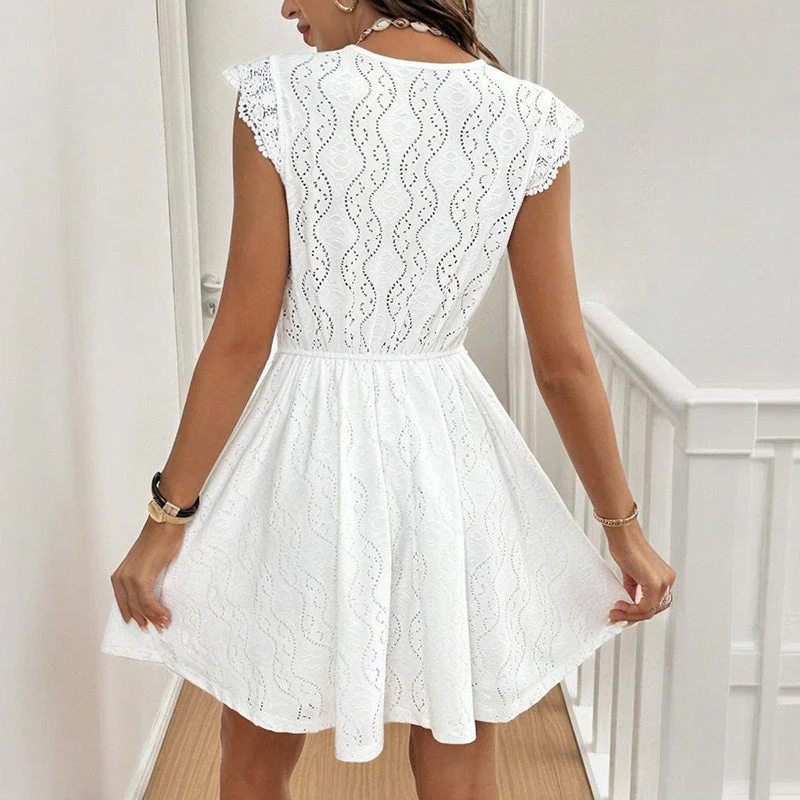 Women’s V‑Neck Short‑Sleeve Dress with Lace Trim - Image 8
