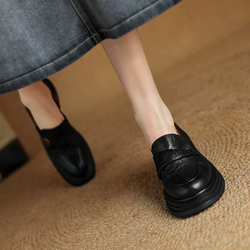 Women’s Vintage Chunky Heel Leather Shoes – Retro Style - Image 6