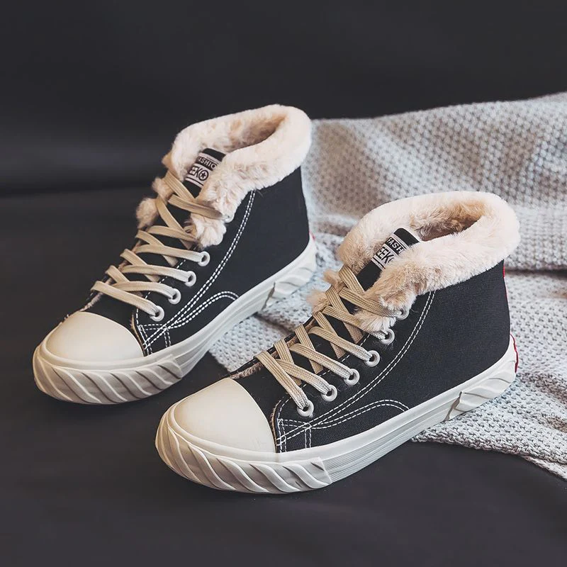 Women’s Warm Winter Canvas Shoes – Velvet High-Top Flat Sneakers