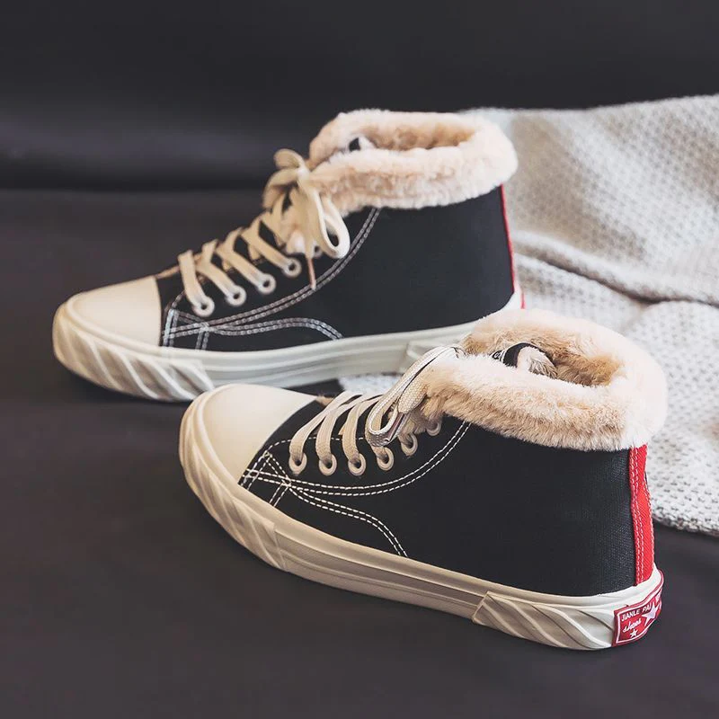 Women’s Warm Winter Canvas Shoes – Velvet High-Top Flat Sneakers - Image 4