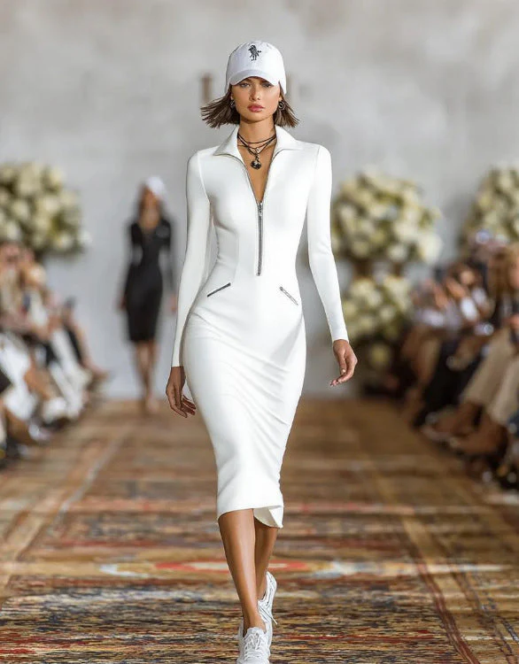 Women’s Zip Front Slim Fit Pencil Skirt Dress - Image 12