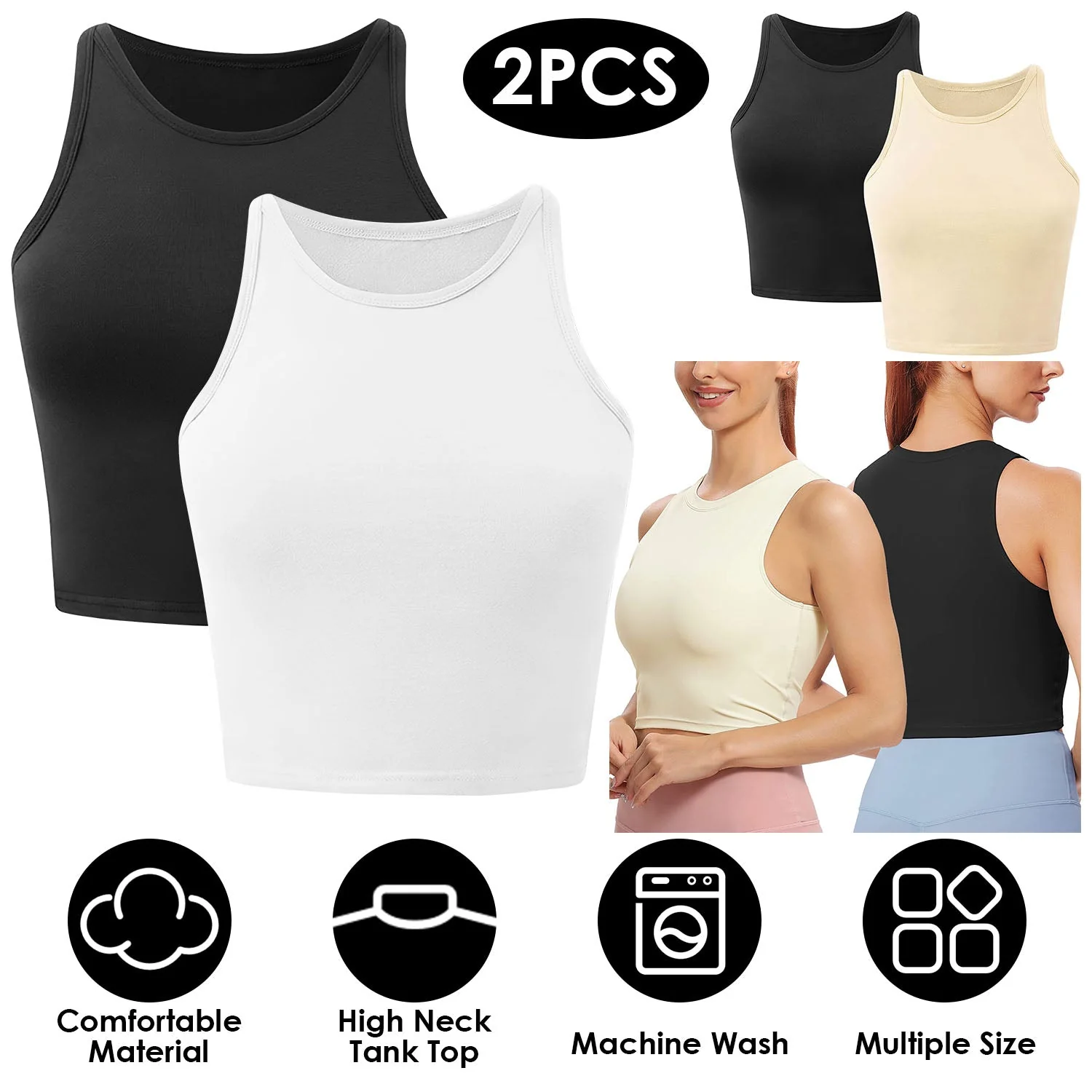 Women Sleeveless Cropped Tank Top High Neck Crop Racer Back Workout Top Machine Washable Summer S M L XL 2XL - Image 4