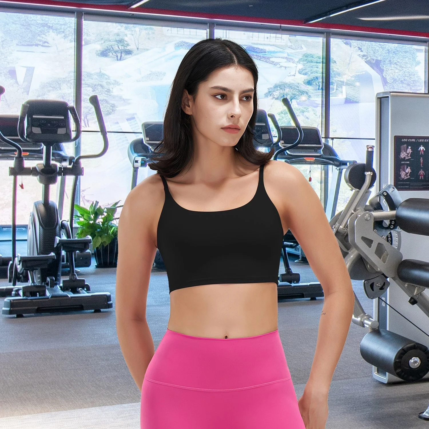 Women Strap Sport Bras Padded Strappy Crop Square Neck Low Impact Bras Sexy Fitness Tank Tops with Removable Pads Flat Straps for Gym Yoga Workout Run - Image 5