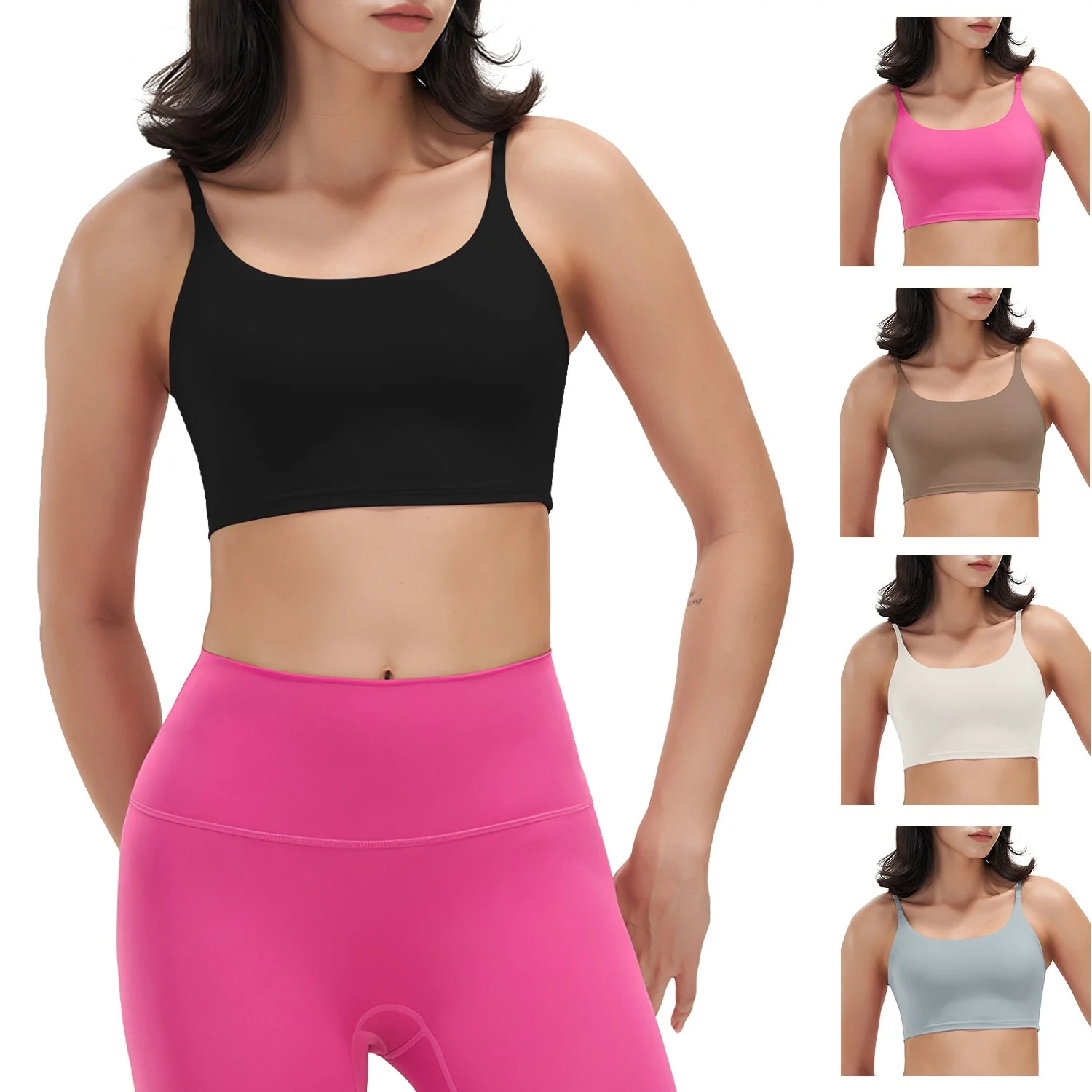 Women Strap Sport Bras Padded Strappy Crop Square Neck Low Impact Bras Sexy Fitness Tank Tops with Removable Pads Flat Straps for Gym Yoga Workout Run - Image 7