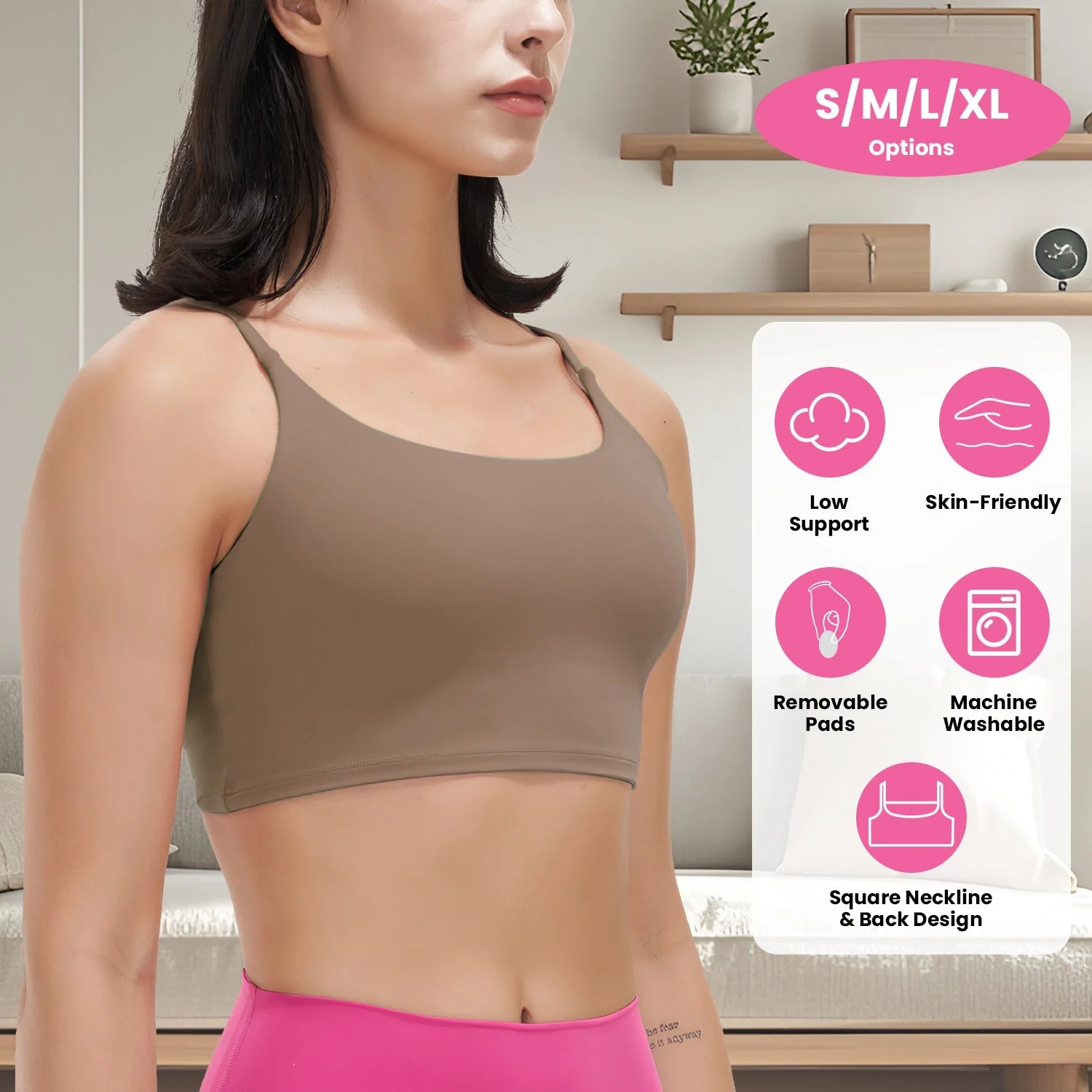 Women Strap Sport Bras Padded Strappy Crop Square Neck Low Impact Bras Sexy Fitness Tank Tops with Removable Pads Flat Straps for Gym Yoga Workout Run - Image 2