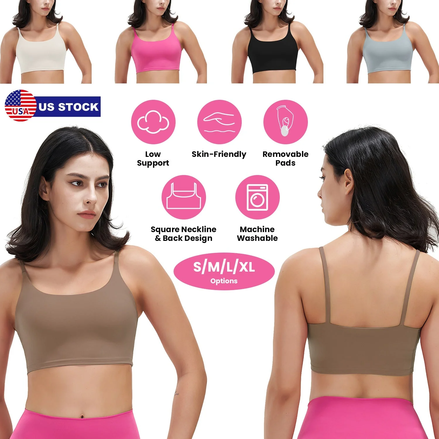 Women Strap Sport Bras Padded Strappy Crop Square Neck Low Impact Bras Sexy Fitness Tank Tops with Removable Pads Flat Straps for Gym Yoga Workout Run - Image 6