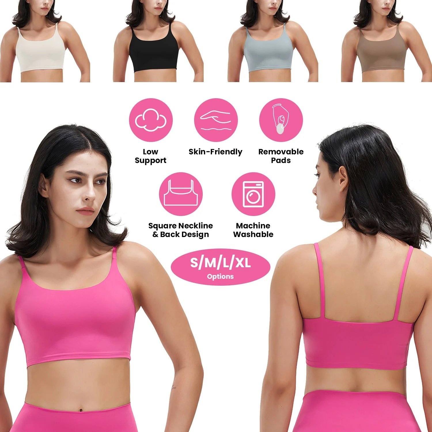 Women Strap Sport Bras Padded Strappy Crop Square Neck Low Impact Bras Sexy Fitness Tank Tops with Removable Pads Flat Straps for Gym Yoga Workout Run - Image 2