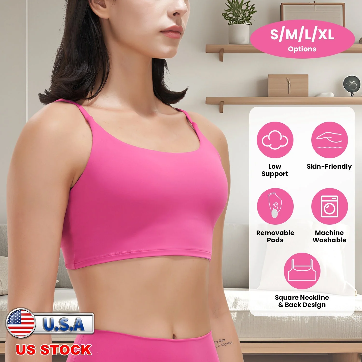 Women Strap Sport Bras Padded Strappy Crop Square Neck Low Impact Bras Sexy Fitness Tank Tops with Removable Pads Flat Straps for Gym Yoga Workout Run - Image 4