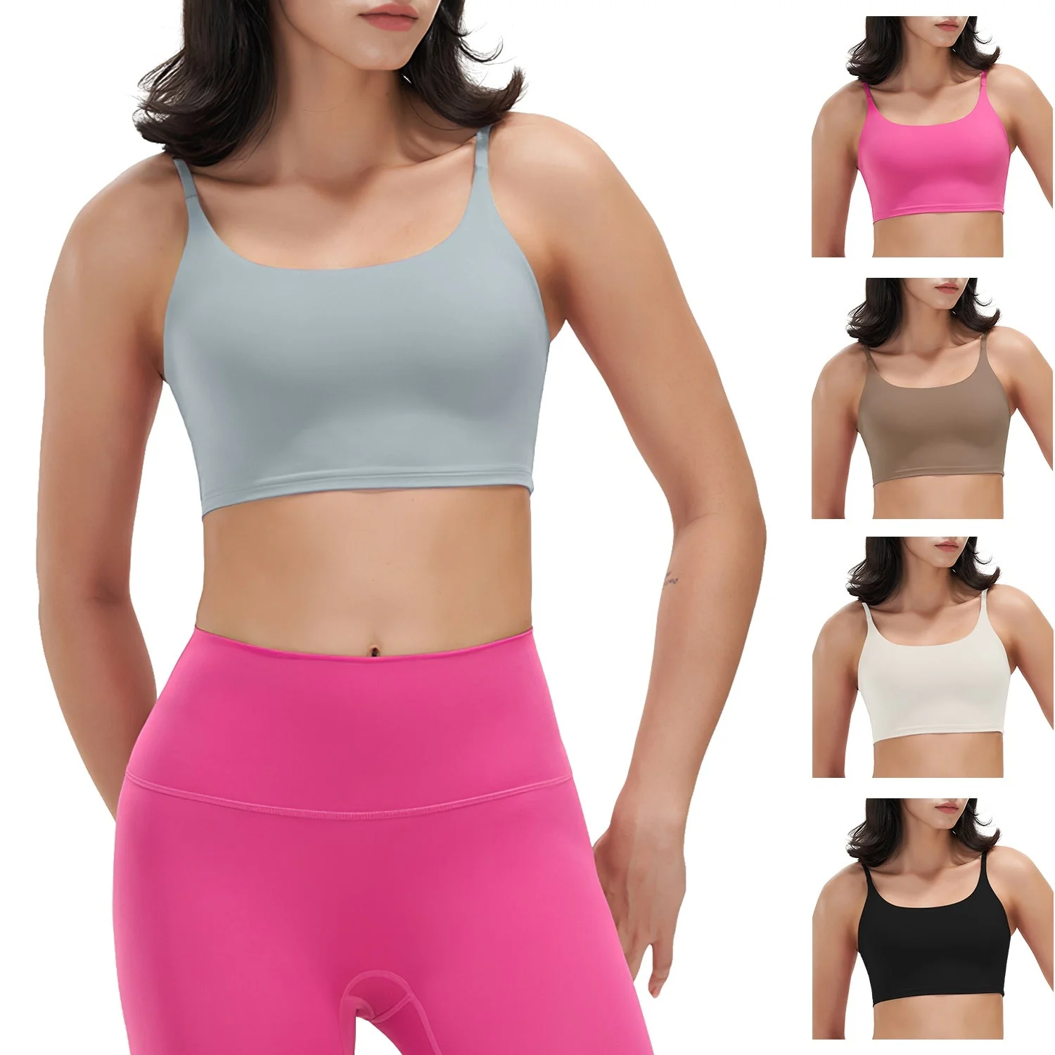 Women Strap Sport Bras Padded Strappy Crop Square Neck Low Impact Bras Sexy Fitness Tank Tops with Removable Pads Flat Straps for Gym Yoga Workout Run - Image 8