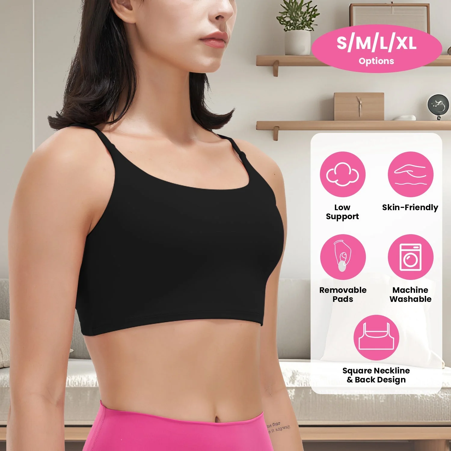 Women Strap Sport Bras Padded Strappy Crop Square Neck Low Impact Bras Sexy Fitness Tank Tops with Removable Pads Flat Straps for Gym Yoga Workout Run - Image 2