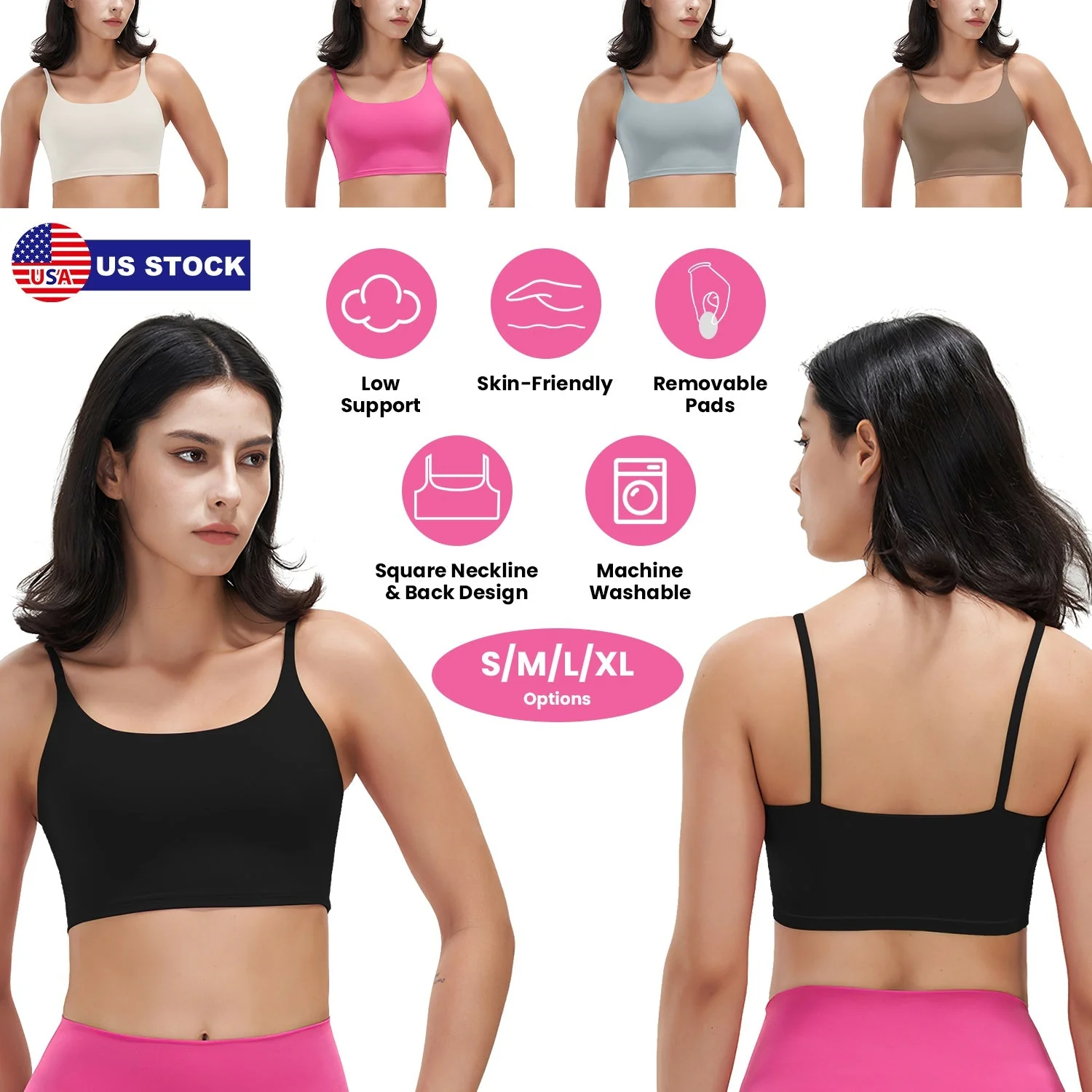 Women Strap Sport Bras Padded Strappy Crop Square Neck Low Impact Bras Sexy Fitness Tank Tops with Removable Pads Flat Straps for Gym Yoga Workout Run - Image 6