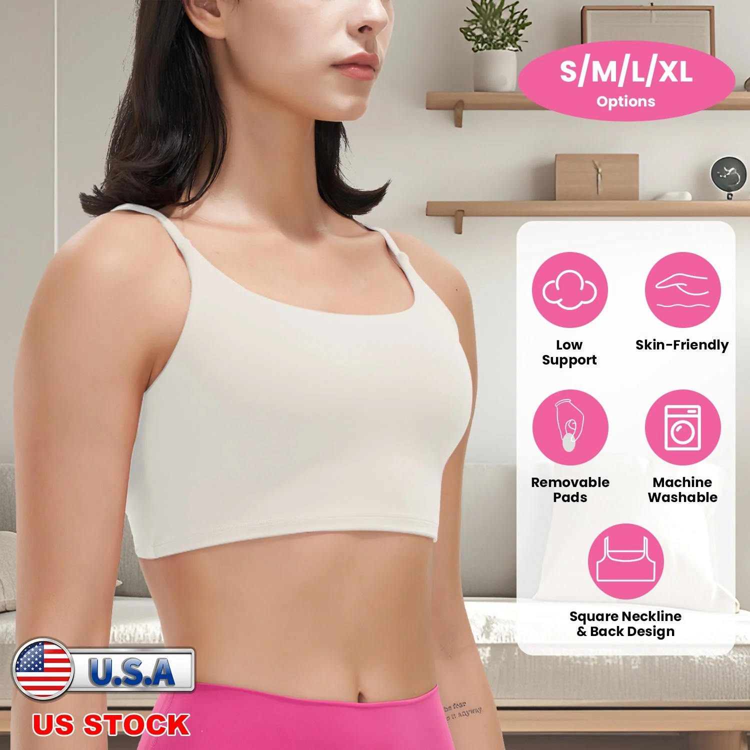 Women Strap Sport Bras Padded Strappy Crop Square Neck Low Impact Bras Sexy Fitness Tank Tops with Removable Pads Flat Straps for Gym Yoga Workout Run - Image 2
