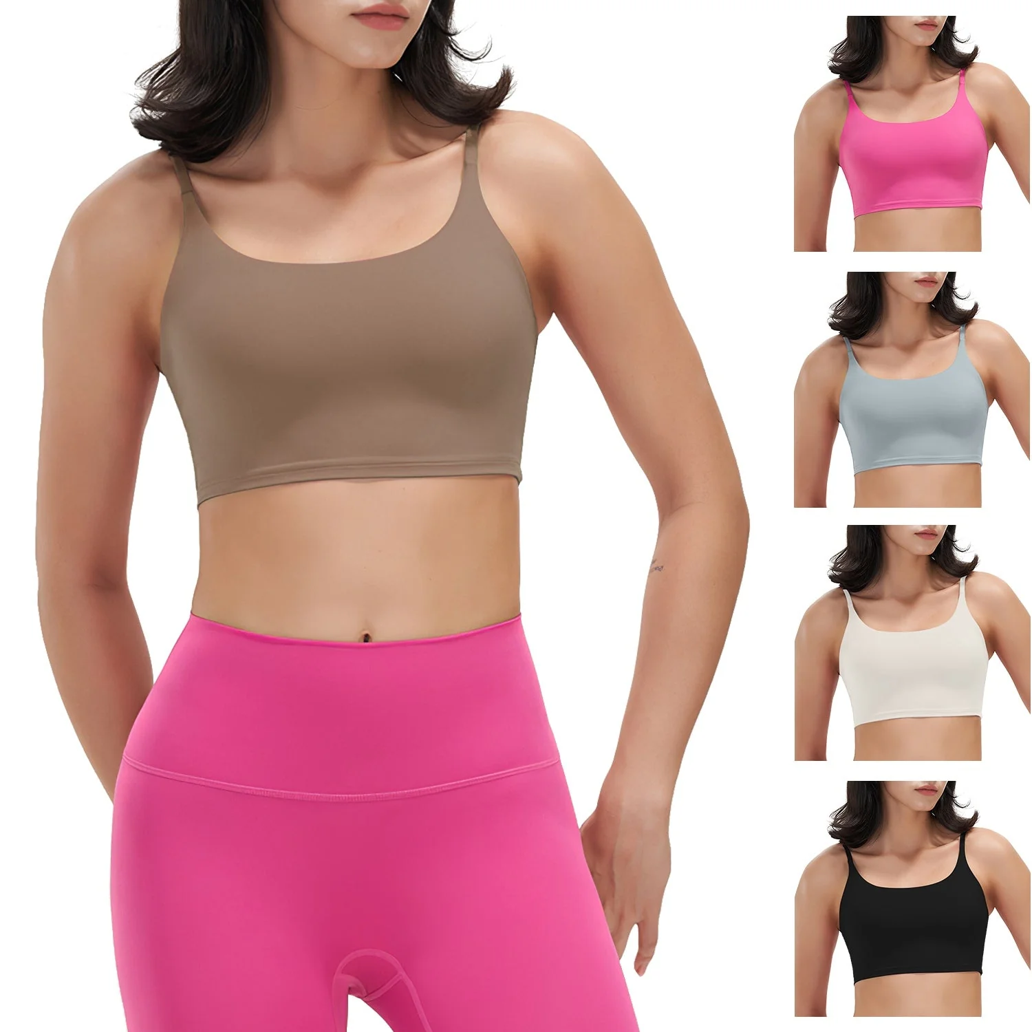 Women Strap Sport Bras Padded Strappy Crop Square Neck Low Impact Bras Sexy Fitness Tank Tops with Removable Pads Flat Straps for Gym Yoga Workout Run - Image 6