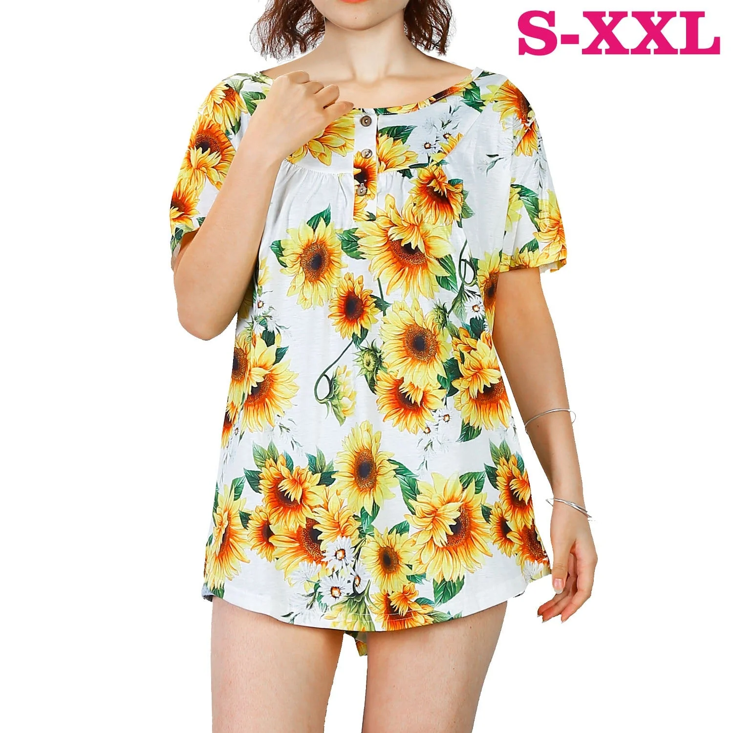 Women Summer Shirts Tops Loose Short Sleeve T Shirts Casual Floral Printed Button Shirts Blouse S-XXL - Image 2