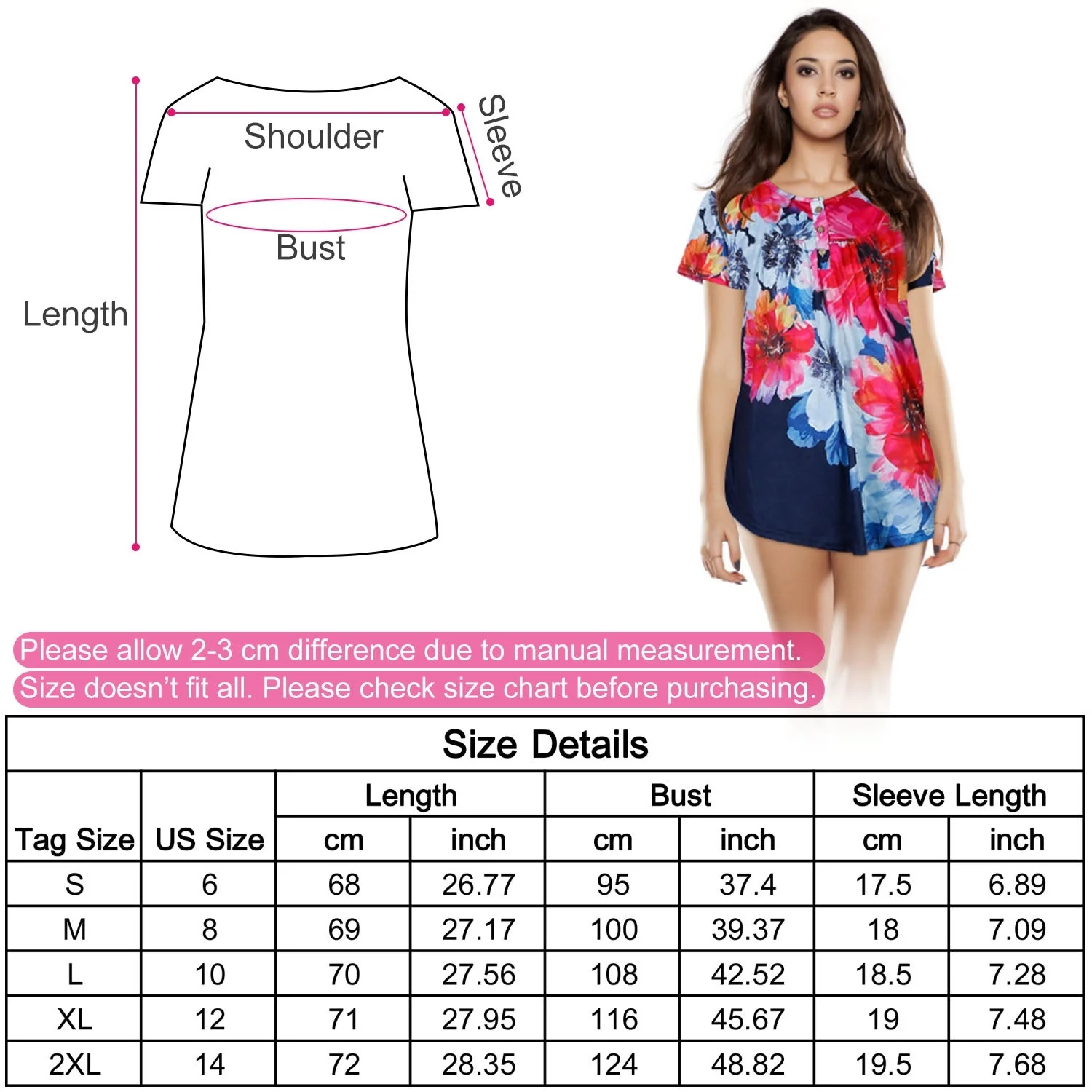 Women Summer Shirts Tops Loose Short Sleeve T Shirts Casual Floral Printed Button Shirts Blouse S-XXL - Image 6