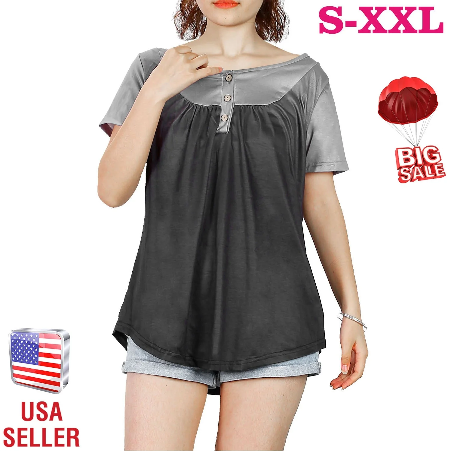 Women Summer Shirts Tops Loose Short Sleeve T Shirts Casual Floral Printed Button Shirts Blouse S-XXL - Image 3