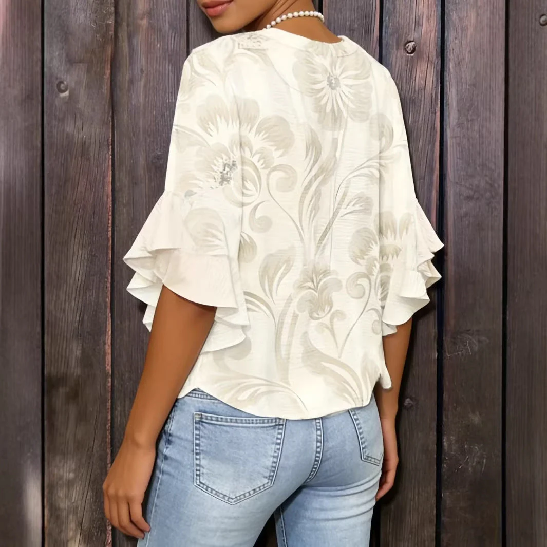 Women's 3D Print Ruffle Sleeve Loose Top – Elegant Urban Style S–2XL - Image 3