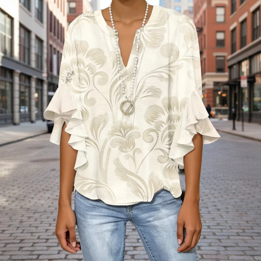 Women's 3D Print Ruffle Sleeve Loose Top – Elegant Urban Style S–2XL - Image 4