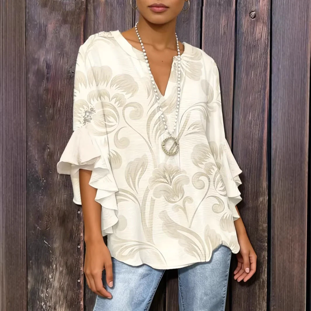 Women's 3D Print Ruffle Sleeve Loose Top – Elegant Urban Style S–2XL - Image 5