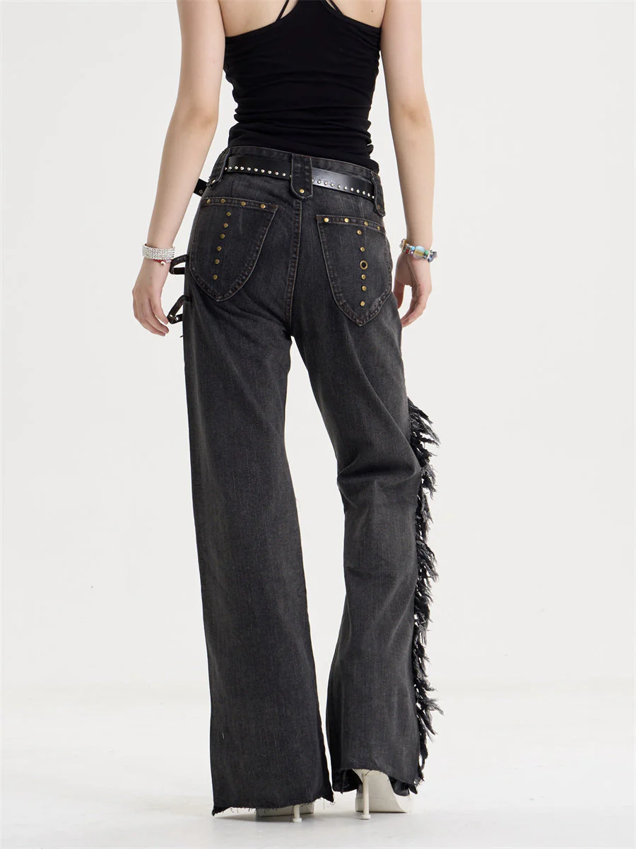 Women's American-style Retro Tassel Patch Stitching Jeans - Image 4