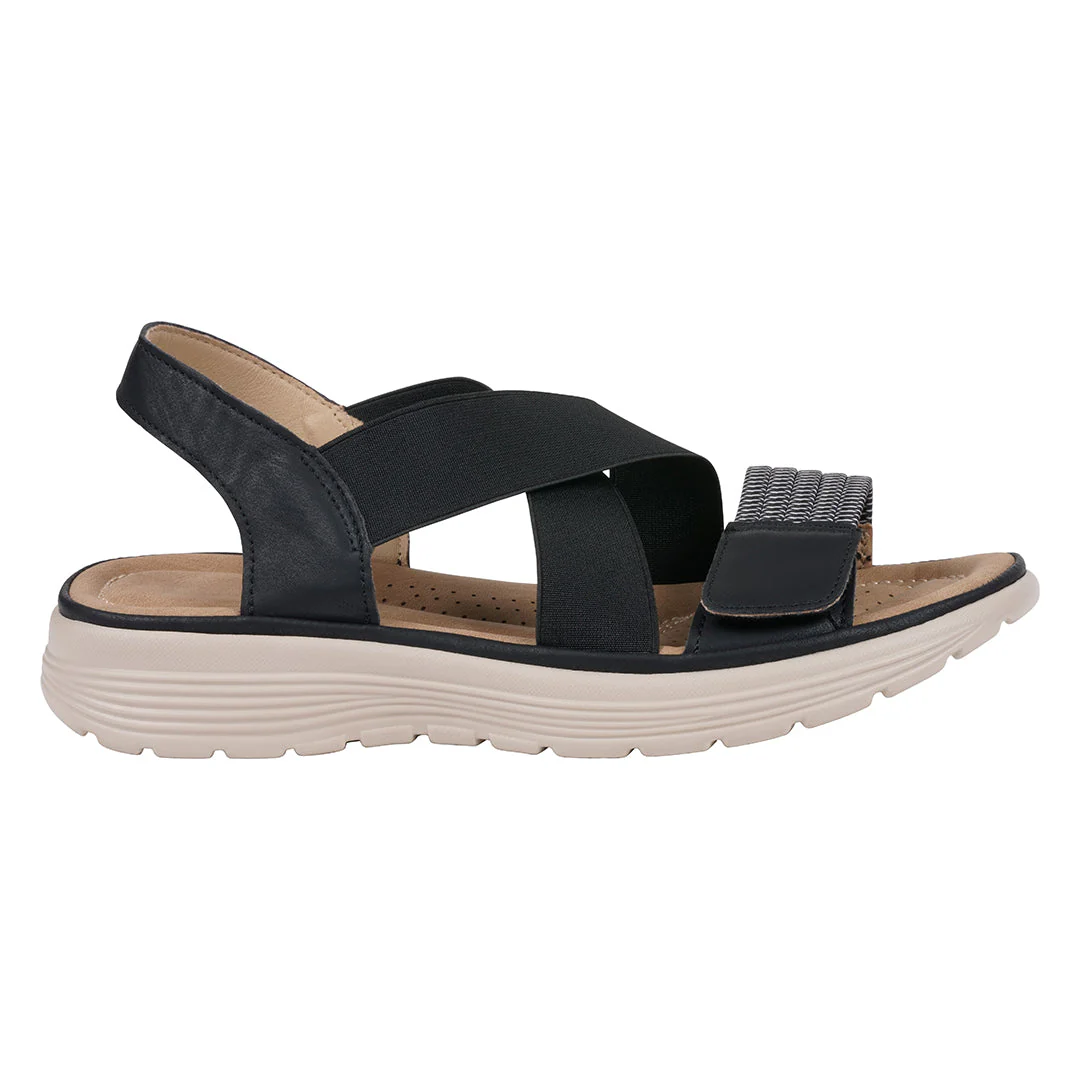 Women's Ariel Black Elastic Comfort Flat Sandals - Image 2