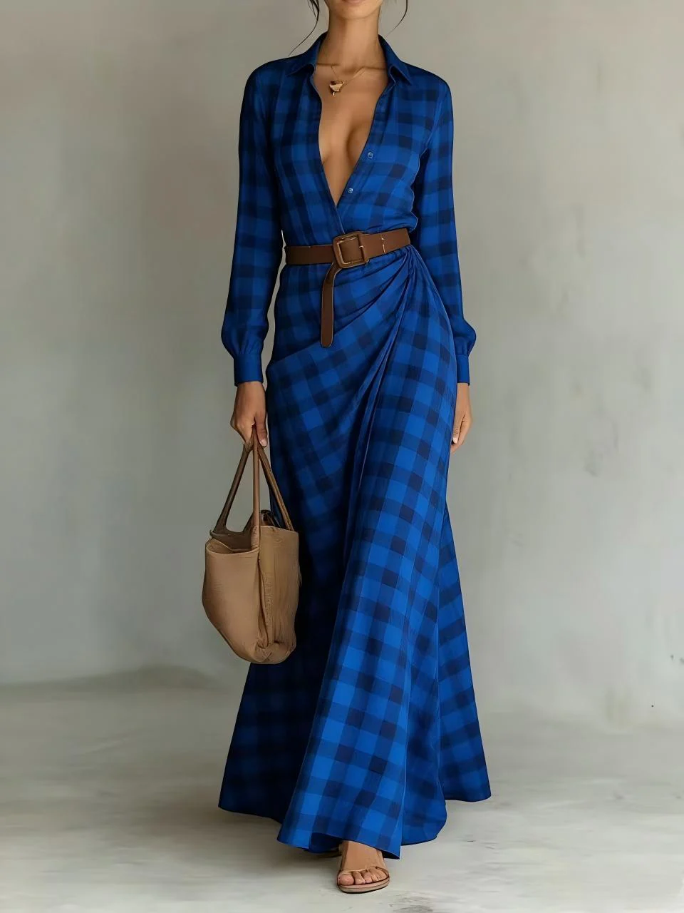 Women's Belted Irregular Pleated Dress - Image 7
