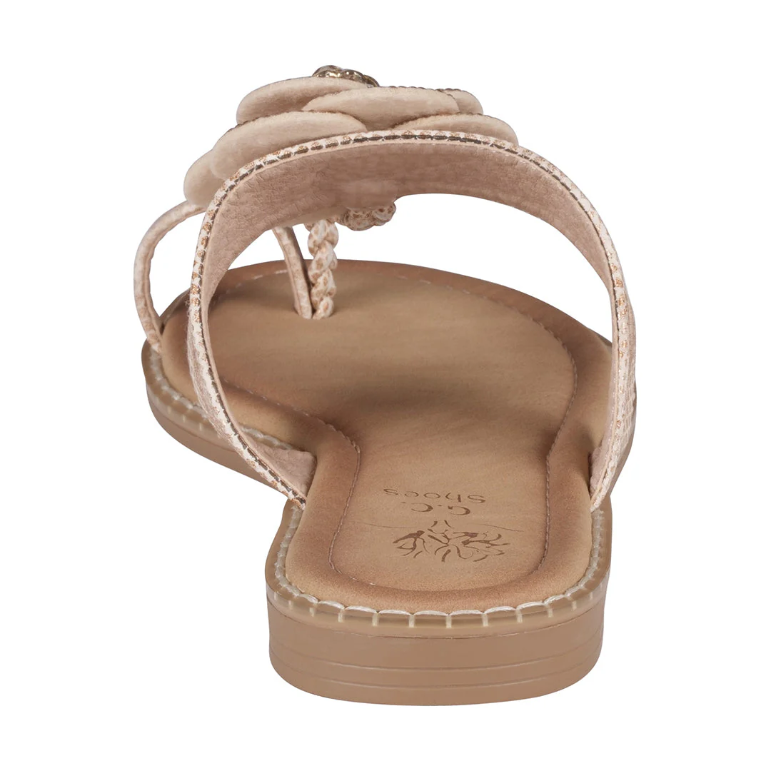 Women's Blossom Rose Gold Embellished Flower Toe Ring Flat Sandals - Image 2