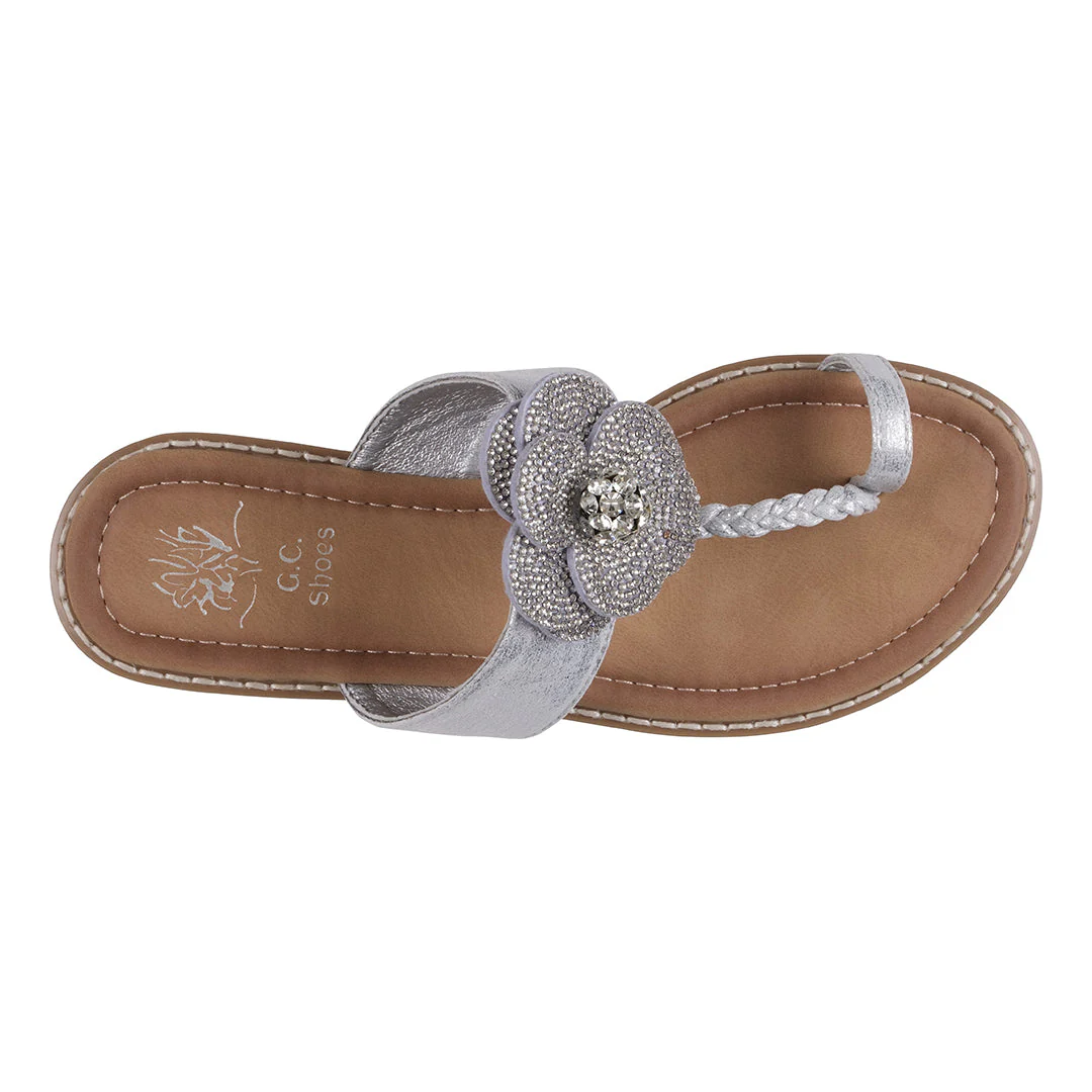 Women's Blossom Silver Embellished Flower Toe Ring Flat Sandals - Image 3