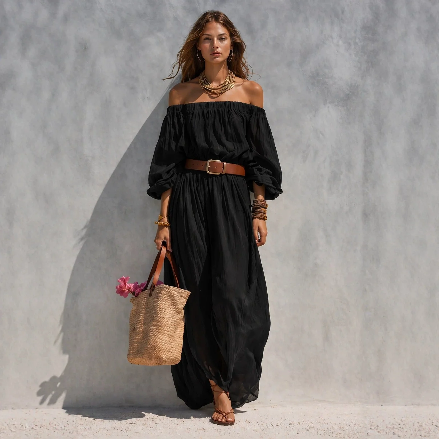 Women's Boat-Neck Sleeveless Cotton-Linen Maxi Dress - Image 2