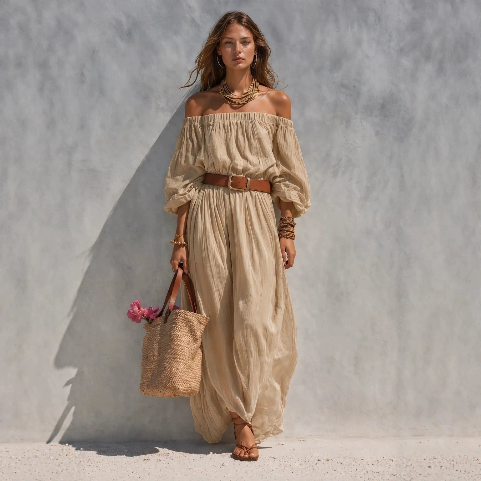 Women's Boat-Neck Sleeveless Cotton-Linen Maxi Dress - Image 4