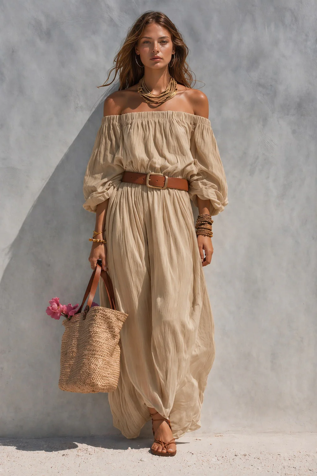 Women's Boat-Neck Sleeveless Cotton-Linen Maxi Dress - Image 7