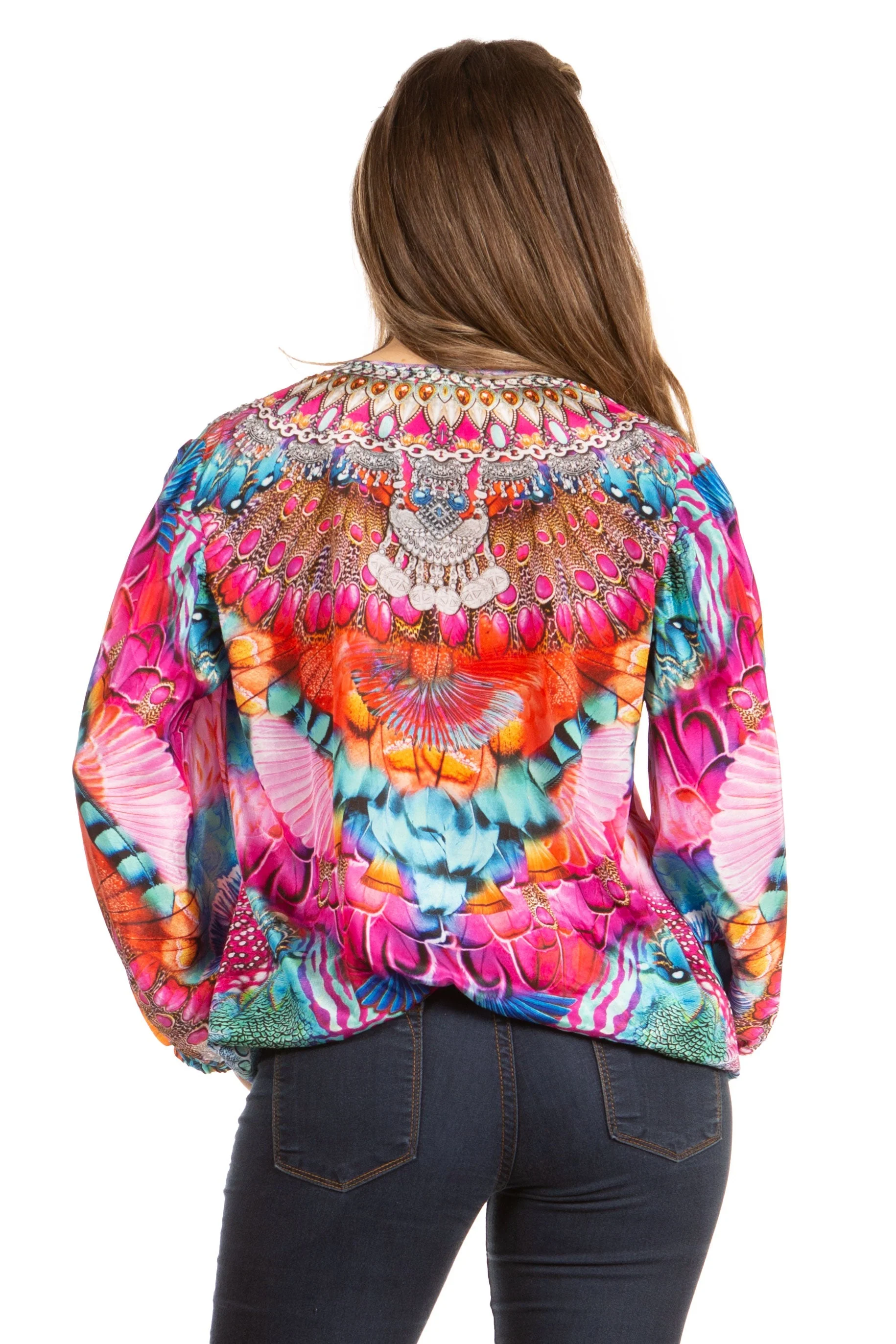 Women's Boho Floral Tunic Top with V-Neck and Elastic Sleeves by Sakkas Sante - Image 7