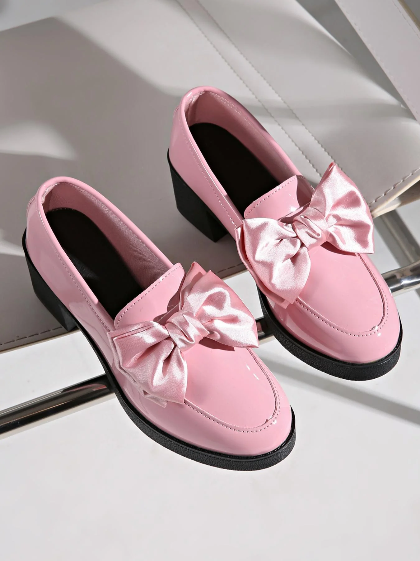 Women's Bowtie Round Toe Low Heel Pumps – Wide Size PU Casual Shoes - Image 8