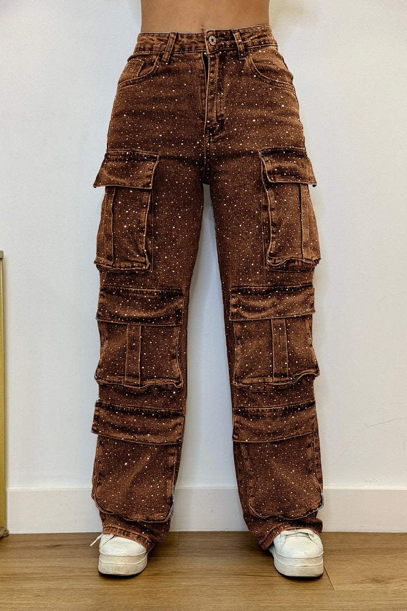 Women's Casual Jeans With Pockets And Diamonds Overalls - Image 10