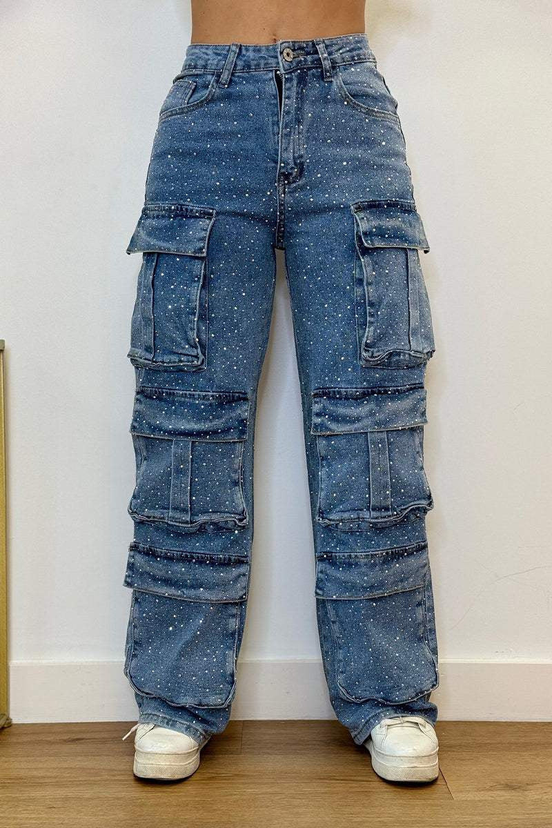 Women's Casual Jeans With Pockets And Diamonds Overalls - Image 8