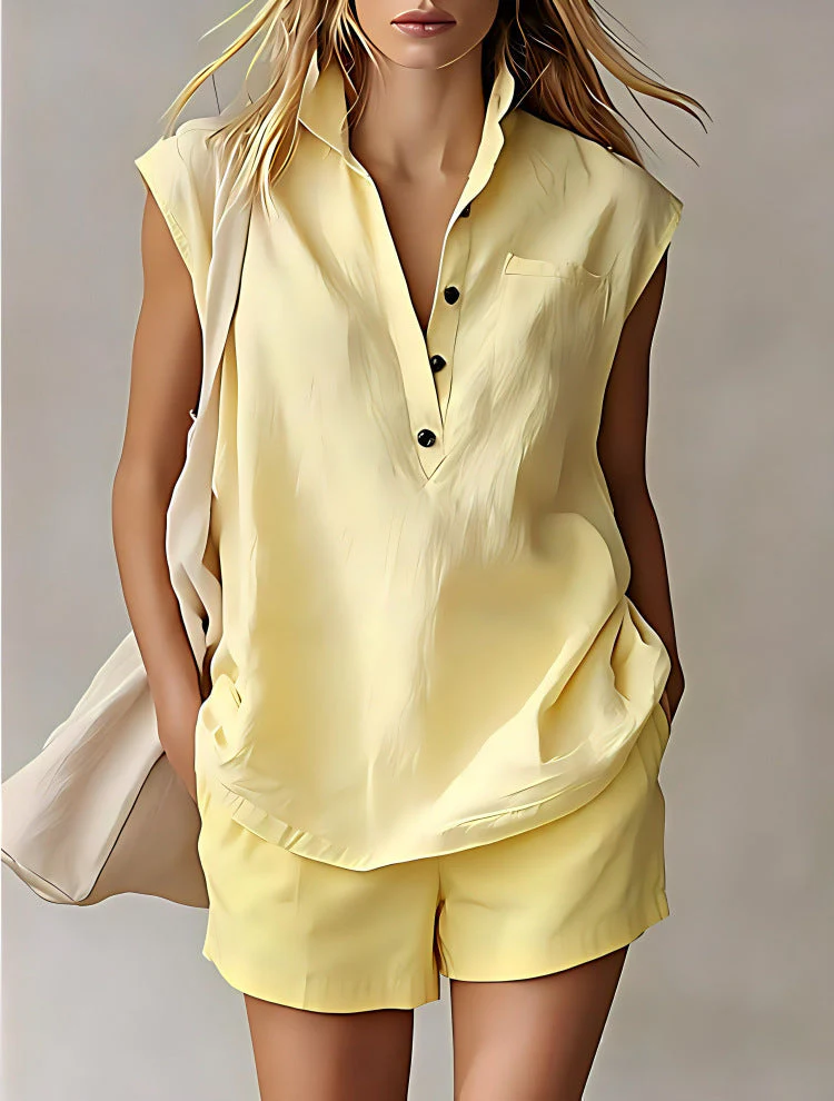 Women's Casual Sleeveless Cardigan Top & Shorts Set - Image 10