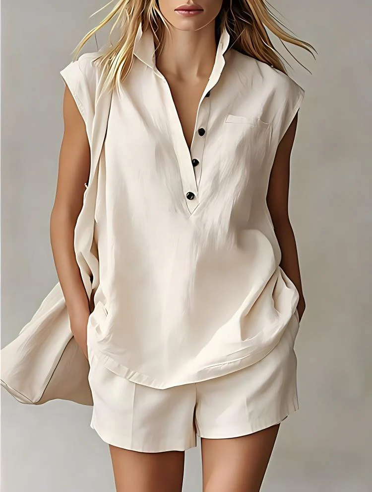 Women's Casual Sleeveless Cardigan Top & Shorts Set - Image 6