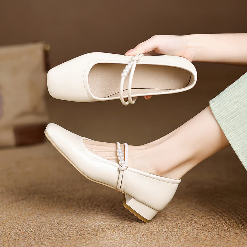 Women's Chinese-Style Satin Square-Toe Slip-On Flats – Beaded Buckle Low-Heel Shoes - Image 6